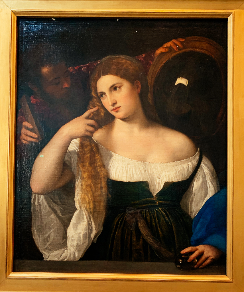 Woman with a Mirror TIZIANO VECELLIO, called TITIAN
Italy, Venice c. 1515, H. 118.5, W. 105 cm; oil on canvas, Musée du Louvre